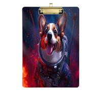 Quteprint Corgi Dog Astronaut Space Star Acrylic Clipboard, 9" x 12.5" Clear Scratch-Resistant Clip Board with (Gold) Metal Clip & Wall Hook - 0.25" Thick for Office Classroom Nurses Teachers Students