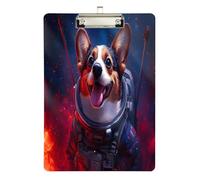 Quteprint Corgi Dog Astronaut Space Star Acrylic Clipboard, 9" x 12.5" Clear Scratch-Resistant Clip Board with (Silver) Metal Clip & Wall Hook - 0.25" Thick for Office Classroom Nurses Teachers Studen