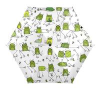 Quteprint Cute Animal Funny Frog 5 Folds Travel Umbrella for Rain Sun UV Resistant, Windproof 6 Ribs Lightweight Compact Folding Umbrella for Adults Teens Kids Girls Boys