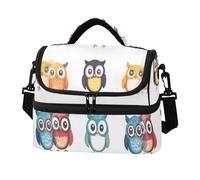 Quteprint Cute Animal Owls Double Deck Insulated Lunch Bag for Women Men, 8L Dual Layer Cooler Bag with Adjustable Shoulder Strap, Leakproof Thermal Lunch Box for Work Picnic Outdoor