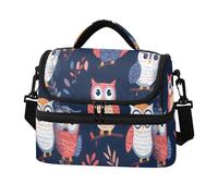 Quteprint Cute Boho Owls Tree Double Deck Insulated Lunch Bag for Women Men, 8L Dual Layer Cooler Bag with Adjustable Shoulder Strap, Leakproof Thermal Lunch Box for Work Picnic Outdoor