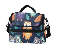 Quteprint Cute Cartoon Owls Feathers Double Deck Insulated Lunch Bag for Women Men, 8L Dual Layer Cooler Bag with Adjustable Shoulder Strap, Leakproof Thermal Lunch Box for Work Picnic Outdoor