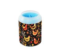 Quteprint Cute Chickens Flowers Leaves Dog Paw Cleaner Cup - Pet Foot Washer with Soft Silicone Brush, Portable Muddy Paw Cleaner for Small, Medium, Large Breed Dogs & Cats (2.56x2.56x4.53inch)