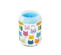 Quteprint Cute Colorful Cat Faces Pattern Dog Paw Cleaner Cup - Pet Foot Washer with Soft Silicone Brush, Portable Muddy Paw Cleaner for Small, Medium, Large Breed Dogs & Cats (2.56x2.56x4.53inch)