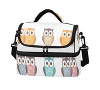 Quteprint Cute Colorful Owls Pattern Double Deck Insulated Lunch Bag for Women Men, 8L Dual Layer Cooler Bag with Adjustable Shoulder Strap, Leakproof Thermal Lunch Box for Work Picnic Outdoor