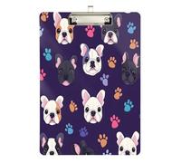 Quteprint Cute Dog French Bulldog Pattern Acrylic Clipboard, 9" x 12.5" Clear Scratch-Resistant Clip Board with (Silver) Metal Clip & Wall Hook - 0.25" Thick for Office Classroom Nurses Teachers Stude