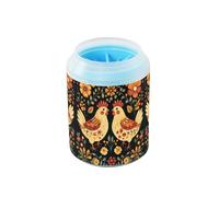 Quteprint Cute Floral Chickens Leaves Dog Paw Cleaner Cup - Pet Foot Washer with Soft Silicone Brush, Portable Muddy Paw Cleaner for Small, Medium, Large Breed Dogs & Cats (2.56x2.56x4.53inch)