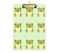 Quteprint Cute Kawaii Frogs Acrylic Clipboard, 9" x 12.5" Clear Scratch-Resistant Clip Board with (Gold) Metal Clip & Wall Hook - 0.25" Thick for Office Classroom Nurses Teachers Students