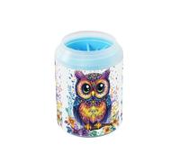 Quteprint Cute Owl Flowers Mandala Dog Paw Cleaner Cup - Pet Foot Washer with Soft Silicone Brush, Portable Muddy Paw Cleaner for Small, Medium, Large Breed Dogs & Cats (2.56x2.56x4.53inch)