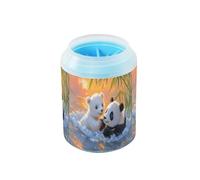 Quteprint Cute Polar Bear Panda Sunset Dog Paw Cleaner Cup - Pet Foot Washer with Soft Silicone Brush, Portable Muddy Paw Cleaner for Small, Medium, Large Breed Dogs & Cats (2.56x2.56x4.53inch)