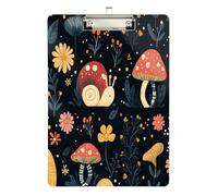 Quteprint Cute Snails Mushrooms Flower Acrylic Clipboard, 9" x 12.5" Clear Scratch-Resistant Clip Board with (Silver) Metal Clip & Wall Hook - 0.25" Thick for Office Classroom Nurses Teachers Students