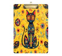 Quteprint Day of The Dead Skull Cat Acrylic Clipboard, 9" x 12.5" Clear Scratch-Resistant Clip Board with (Gold) Metal Clip & Wall Hook - 0.25" Thick for Office Classroom Nurses Teachers Students