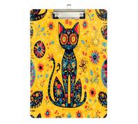 Quteprint Day of The Dead Skull Cat Acrylic Clipboard, 9" x 12.5" Clear Scratch-Resistant Clip Board with (Silver) Metal Clip & Wall Hook - 0.25" Thick for Office Classroom Nurses Teachers Students