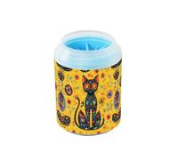 Quteprint Day Of The Dead Skull Cat Dog Paw Cleaner Cup - Pet Foot Washer with Soft Silicone Brush, Portable Muddy Paw Cleaner for Small, Medium, Large Breed Dogs & Cats (2.56x2.56x4.53inch)
