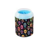 Quteprint Day Of The Dead Sugar Skull Dog Paw Cleaner Cup - Pet Foot Washer with Soft Silicone Brush, Portable Muddy Paw Cleaner for Small, Medium, Large Breed Dogs & Cats (2.56x2.56x4.53inch)