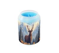 Quteprint Deer Mountain Forest Tree Dog Paw Cleaner Cup - Pet Foot Washer with Soft Silicone Brush, Portable Muddy Paw Cleaner for Small, Medium, Large Breed Dogs & Cats (2.56x2.56x4.53inch)