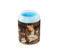Quteprint Dog Is Reading A Book Dog Paw Cleaner Cup - Pet Foot Washer with Soft Silicone Brush, Portable Muddy Paw Cleaner for Small, Medium, Large Breed Dogs & Cats (2.56x2.56x4.53inch)