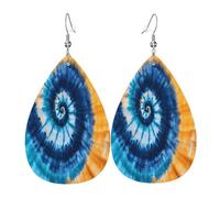 Quteprint Drop Shaped Leather Earring For Women - Abstract Tie Dye Print Lightweight Faux Leather Drop Earrings - Silver-Plated Hook, Non-Tarnish For Daily Wear, 1.49x2.24in