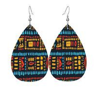 Quteprint Drop Shaped Leather Earring For Women - African Ethnic Geometric Aztec Lightweight Faux Leather Drop Earrings - Silver-Plated Hook, Non-Tarnish For Daily Wear, 1.49x2.24in