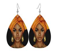 Quteprint Drop Shaped Leather Earring For Women - African Woman Ethnic Lightweight Faux Leather Drop Earrings - Silver-Plated Hook, Non-Tarnish For Daily Wear, 1.49x2.24in
