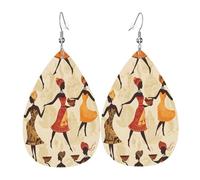 Quteprint Drop Shaped Leather Earring For Women - African Woman Pattern Lightweight Faux Leather Drop Earrings - Silver-Plated Hook, Non-Tarnish For Daily Wear, 1.49x2.24in
