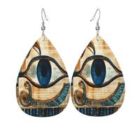 Quteprint Drop Shaped Leather Earring For Women - Ancient Egyptian Hieroglyphics Lightweight Faux Leather Drop Earrings - Silver-Plated Hook, Non-Tarnish For Daily Wear, 1.49x2.24in