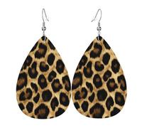 Quteprint Drop Shaped Leather Earring For Women - Animal Leopard Print Skin Lightweight Faux Leather Drop Earrings - Silver-Plated Hook, Non-Tarnish For Daily Wear, 1.49x2.24in