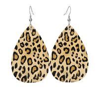 Quteprint Drop Shaped Leather Earring For Women - Animal Leopard Prints Lightweight Faux Leather Drop Earrings - Silver-Plated Hook, Non-Tarnish For Daily Wear, 1.49x2.24in