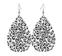 Quteprint Drop Shaped Leather Earring For Women - Black Animal Leopard Print Lightweight Faux Leather Drop Earrings - Silver-Plated Hook, Non-Tarnish For Daily Wear, 1.49x2.24in