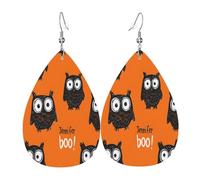Quteprint Drop Shaped Leather Earring For Women - Black Owl Birds Lightweight Faux Leather Drop Earrings - Silver-Plated Hook, Non-Tarnish For Daily Wear, 1.49x2.24in
