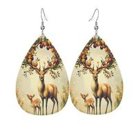 Quteprint Drop Shaped Leather Earring For Women - Colorful Fruit Deer Lightweight Faux Leather Drop Earrings - Silver-Plated Hook, Non-Tarnish For Daily Wear, 1.49x2.24in