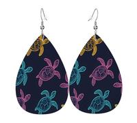 Quteprint Drop Shaped Leather Earring For Women - Colorful Sea Turtle Lightweight Faux Leather Drop Earrings - Silver-Plated Hook, Non-Tarnish For Daily Wear, 1.49x2.24in