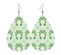 Quteprint Drop Shaped Leather Earring For Women - Cute Frog Pattern Lightweight Faux Leather Drop Earrings - Silver-Plated Hook, Non-Tarnish For Daily Wear, 1.49x2.24in
