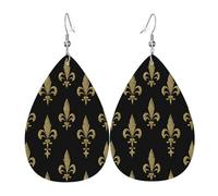 Quteprint Drop Shaped Leather Earring For Women - Fleur De Lis Flower Lightweight Faux Leather Drop Earrings - Silver-Plated Hook, Non-Tarnish For Daily Wear, 1.49x2.24in