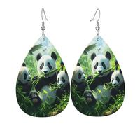 Quteprint Drop Shaped Leather Earring For Women - Forest Panda Birds Lightweight Faux Leather Drop Earrings - Silver-Plated Hook, Non-Tarnish For Daily Wear, 1.49x2.24in