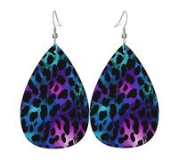 Quteprint Drop Shaped Leather Earring For Women - Leopard Print Colorful Texture Lightweight Faux Leather Drop Earrings - Silver-Plated Hook, Non-Tarnish For Daily Wear, 1.49x2.24in