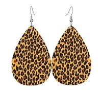 Quteprint Drop Shaped Leather Earring For Women - Leopard Print Texture Lightweight Faux Leather Drop Earrings - Silver-Plated Hook, Non-Tarnish For Daily Wear, 1.49x2.24in