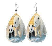 Quteprint Drop Shaped Leather Earring For Women - Polar Bear Panda Birds Ice Lightweight Faux Leather Drop Earrings - Silver-Plated Hook, Non-Tarnish For Daily Wear, 1.49x2.24in