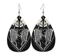 Quteprint Drop Shaped Leather Earring For Women - Romantic Skeletons Skull Stars Lightweight Faux Leather Drop Earrings - Silver-Plated Hook, Non-Tarnish For Daily Wear, 1.49x2.24in
