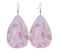 Quteprint Drop Shaped Leather Earring For Women - Rose Gold Glitter Leaves Lightweight Faux Leather Drop Earrings - Silver-Plated Hook, Non-Tarnish For Daily Wear, 1.49x2.24in