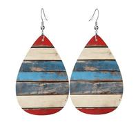 Quteprint Drop Shaped Leather Earring For Women - Rustic Colorful Wood Planks Lightweight Faux Leather Drop Earrings - Silver-Plated Hook, Non-Tarnish For Daily Wear, 1.49x2.24in