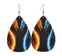 Quteprint Drop Shaped Leather Earring For Women - Two Dragons Fire Lightweight Faux Leather Drop Earrings - Silver-Plated Hook, Non-Tarnish For Daily Wear, 1.49x2.24in