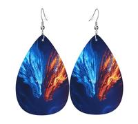 Quteprint Drop Shaped Leather Earring For Women - Two Dragons Flames Fire Lightweight Faux Leather Drop Earrings - Silver-Plated Hook, Non-Tarnish For Daily Wear, 1.49x2.24in