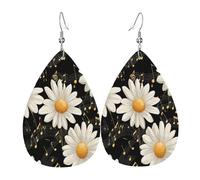 Quteprint Drop Shaped Leather Earring For Women - Vintage Flower Daisy Music Notes Lightweight Faux Leather Drop Earrings - Silver-Plated Hook, Non-Tarnish For Daily Wear, 1.49x2.24in