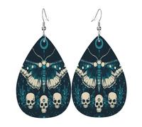 Quteprint Drop Shaped Leather Earring For Women - Vintage Skulls Butterfly Lightweight Faux Leather Drop Earrings - Silver-Plated Hook, Non-Tarnish For Daily Wear, 1.49x2.24in