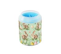 Quteprint Easter Bunny Eggs Flowers Dog Paw Cleaner Cup - Pet Foot Washer with Soft Silicone Brush, Portable Muddy Paw Cleaner for Small, Medium, Large Breed Dogs & Cats (2.56x2.56x4.53inch)