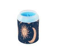 Quteprint Ethnic Moon Sun Stars Dog Paw Cleaner Cup - Pet Foot Washer with Soft Silicone Brush, Portable Muddy Paw Cleaner for Small, Medium, Large Breed Dogs & Cats (2.56x2.56x4.53inch)