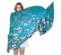 Quteprint Fashion Women's Scarf, Japanese Cherry Blossom Flower Long Lightweight Silk Scarf Chiffon Muffler Neckerchief Sheer Neck Scarves Shawl Wrap for Lady Girls Men