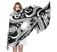 Quteprint Fashion Women's Scarf, Skull Ocean Octopus Tentacles Long Lightweight Silk Scarf Chiffon Muffler Neckerchief Sheer Neck Scarves Shawl Wrap for Lady Girls Men