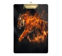 Quteprint Fiery Running Tiger Flames Acrylic Clipboard, 9" x 12.5" Clear Scratch-Resistant Clip Board with (Gold) Metal Clip & Wall Hook - 0.25" Thick for Office Classroom Nurses Teachers Students